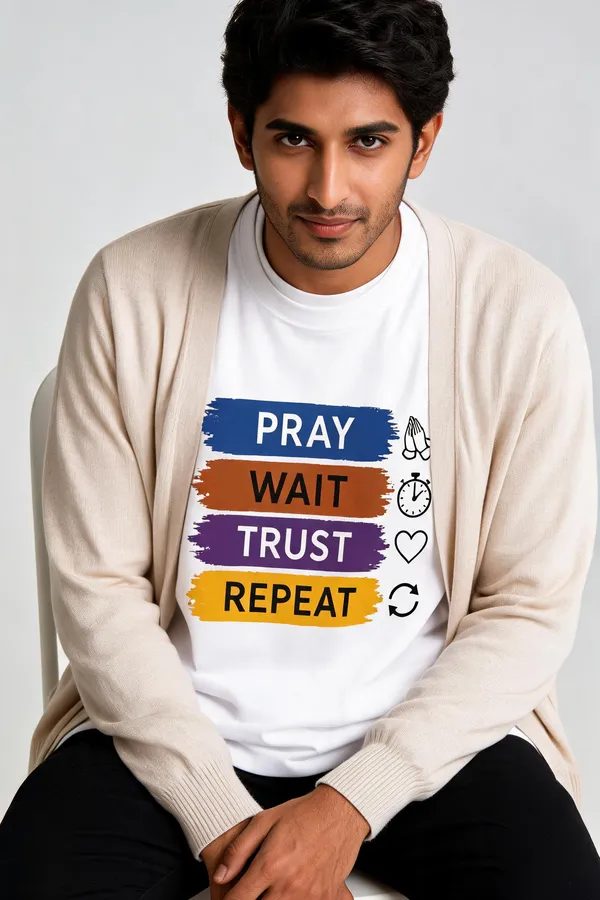 White_Cotton_Pray_Wait_Trust_Repeat_Graphic_T-Shirt_For_Unisex