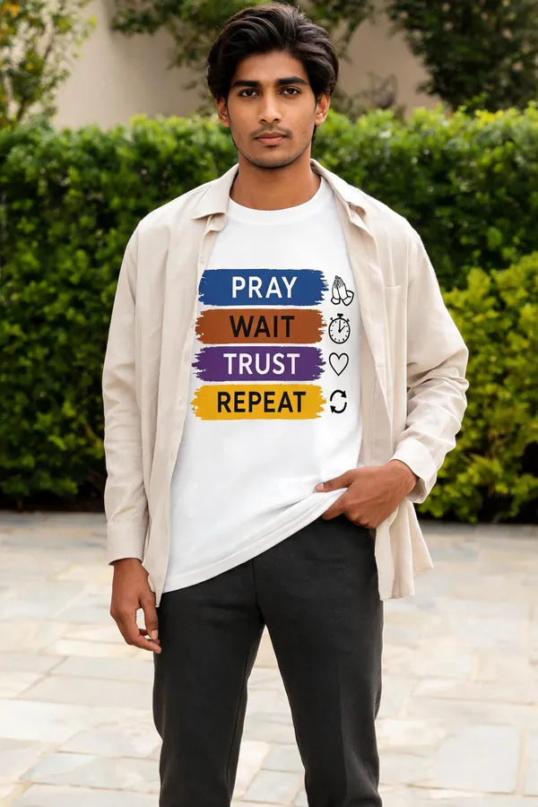 White_Cotton_Pray_Wait_Trust_Repeat_Graphic_T-Shirt_For_Unisex
