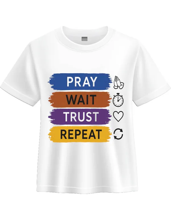 White_Cotton_Pray_Wait_Trust_Repeat_Graphic_T-Shirt_For_Unisex