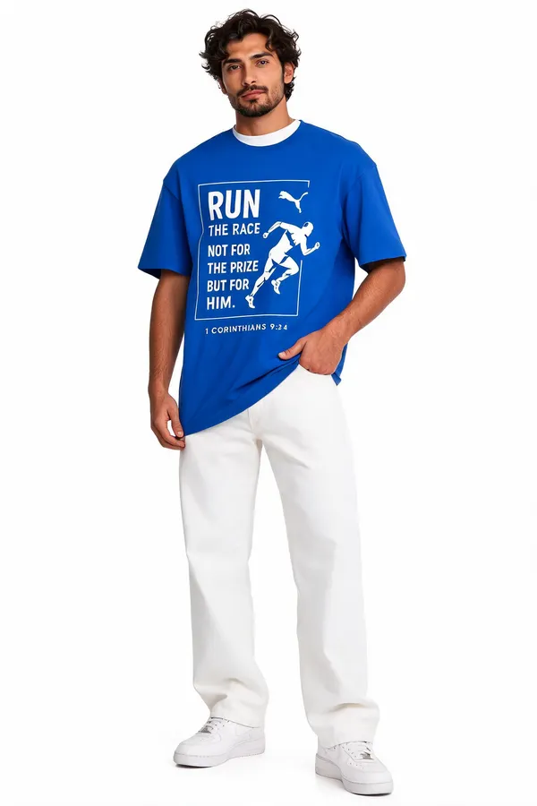 Blue_Cotton_Oversized_Run_The_Race_Graphic_T-Shirt_For_Unisex