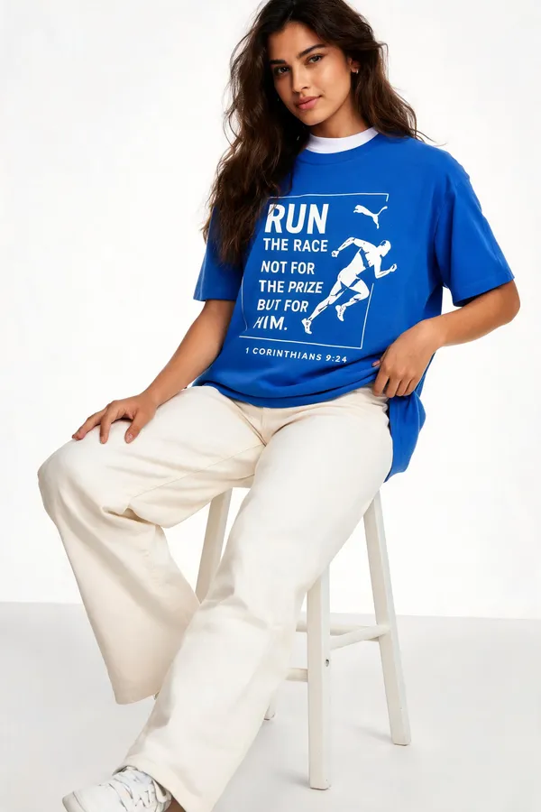 Blue_Cotton_Oversized_Run_The_Race_Graphic_T-Shirt_For_Unisex
