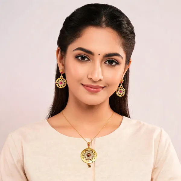 Gold_Brass_Stone_Studded_Geometric_Pendant_Earrings_Set_For_Women