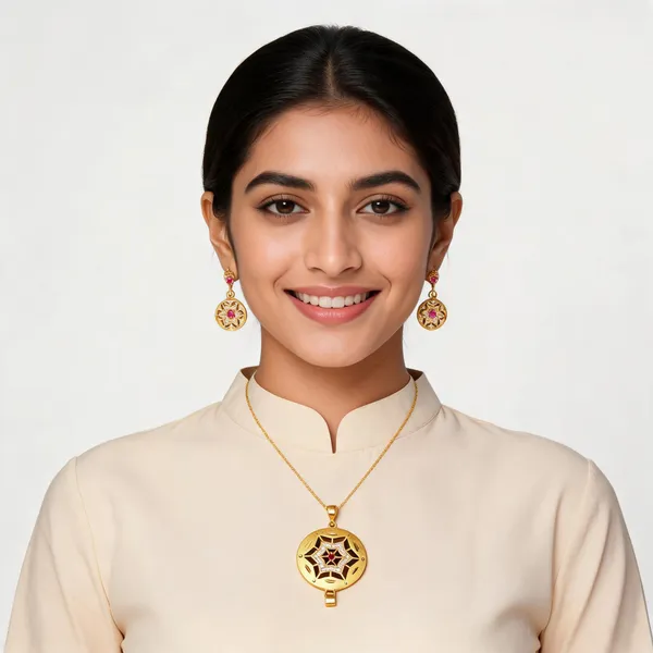 Gold_Brass_Stone_Studded_Geometric_Pendant_Earrings_Set_For_Women