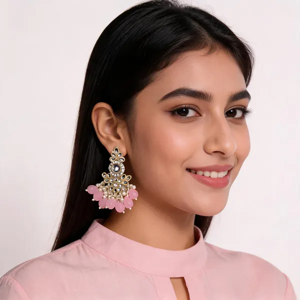 Pink_Steel_Beaded_Floral_Chandelier_Drop_Earrings_For_Women