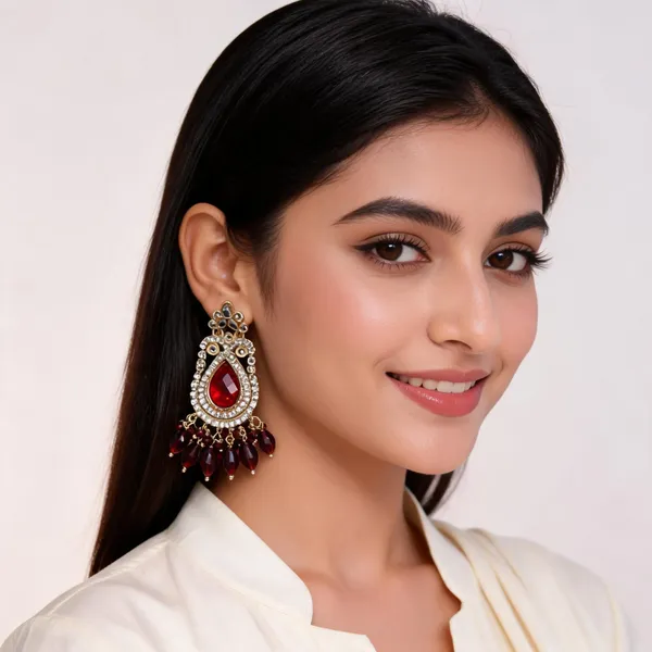 Red_Brass_Crystal_Drop_Earrings_For_Women