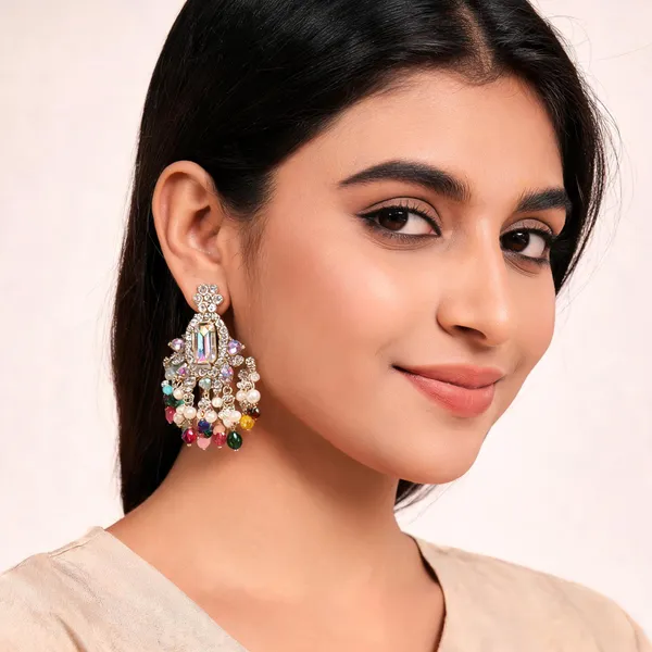 Multicolour_Steel_Floral_Stone_Pearl_Drop_Earrings_For_Women