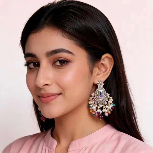 Multicolour_Steel_Floral_Stone_Pearl_Drop_Earrings_For_Women