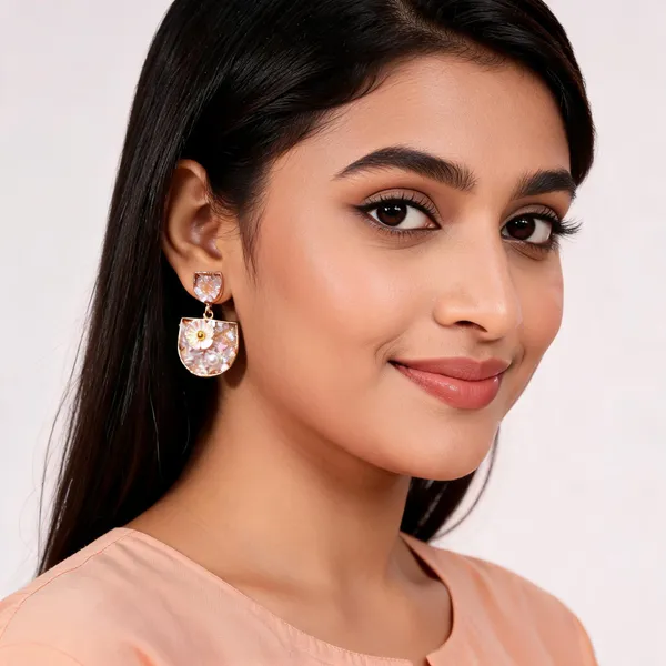 Gold_Tone_Stone_Floral_Pearl_Drop_Earrings_For_Women