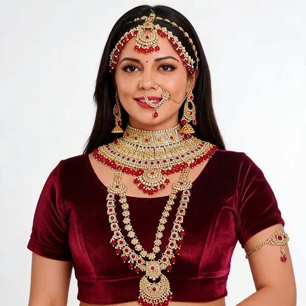 Gold_Green_Brass_Bridal_Maang_Tikka_Jewellery_Set_For_Women