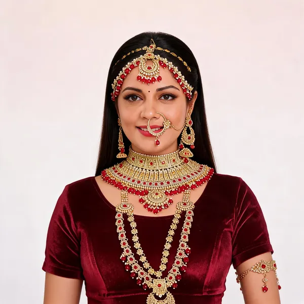 Gold_Green_Brass_Bridal_Maang_Tikka_Jewellery_Set_For_Women