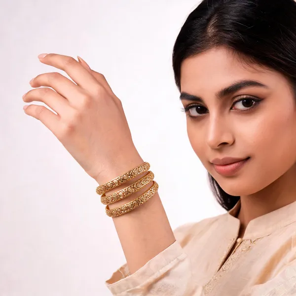 Gold_Brass_Embossed_Floral_Geometric_Bangle_Set_For_Women