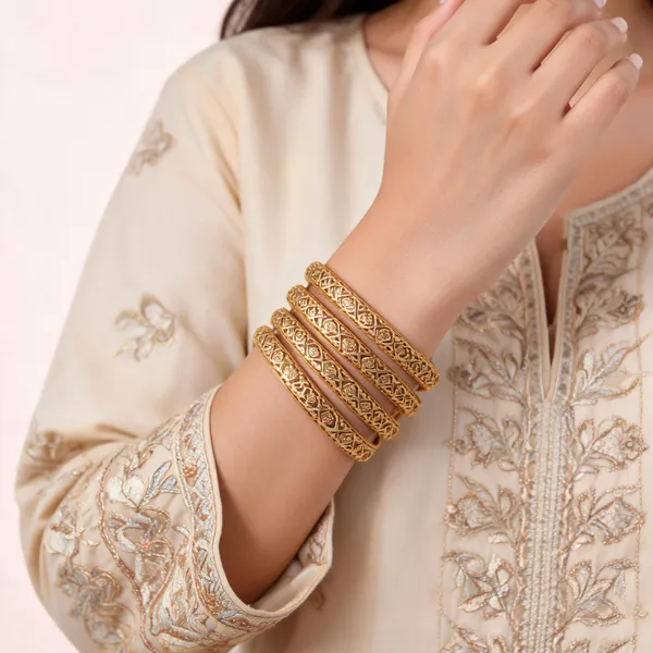 Gold_Brass_Embossed_Floral_Geometric_Bangle_Set_For_Women