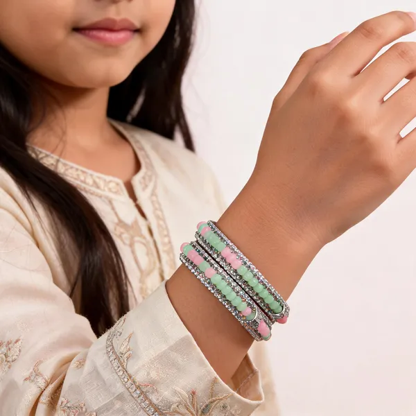 Silver_Steel_Beaded_Bangle_Set_For_Girls
