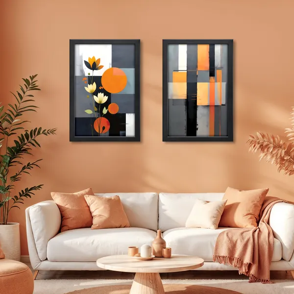 Modern_Lotus_Flower_&_Geometric_Abstract_Wall_Painting_(Set_of_2)