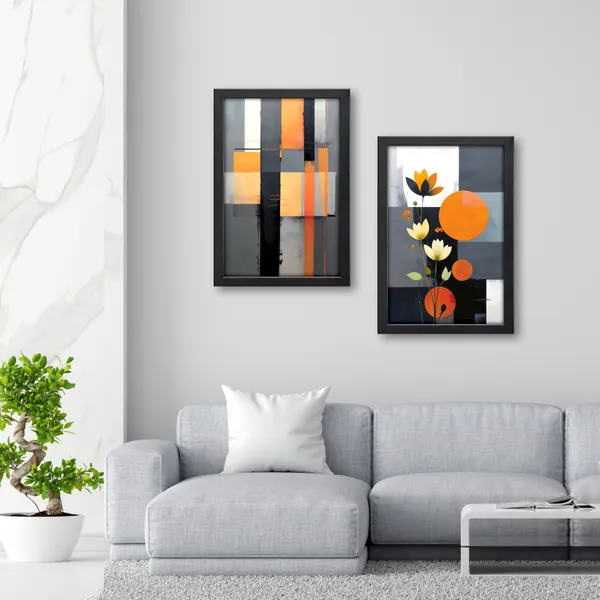 Modern_Lotus_Flower_&_Geometric_Abstract_Wall_Painting_(Set_of_2)