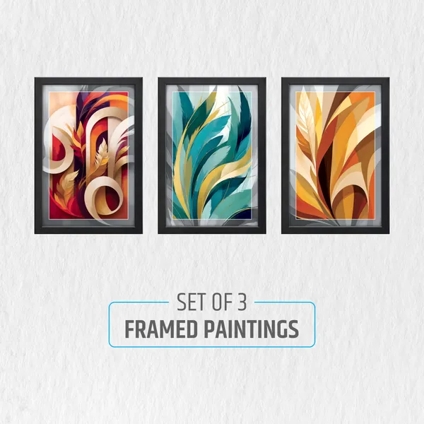 Abstract_Feather_&_Leaf_Wall_Painting_(Set_of_3)