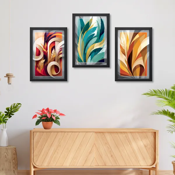 Abstract_Feather_&_Leaf_Wall_Painting_(Set_of_3)