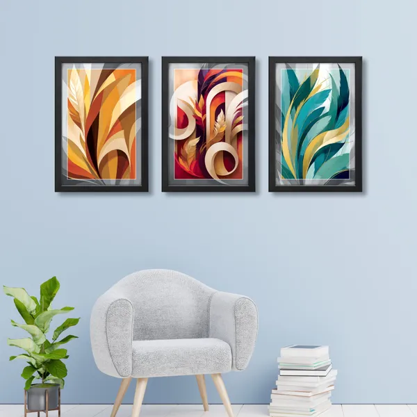 Abstract_Feather_&_Leaf_Wall_Painting_(Set_of_3)