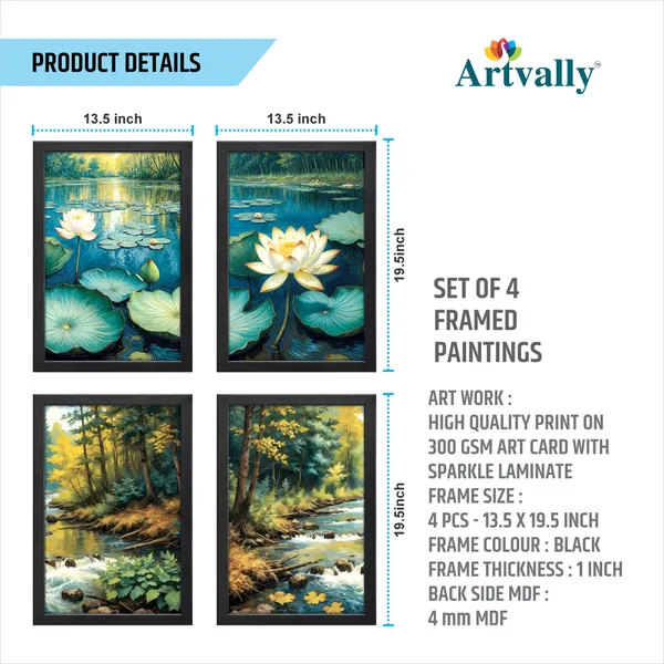 Lotus_Pond_&_Forest_Landscape_Wall_Art_Set_(_Set_of_4)
