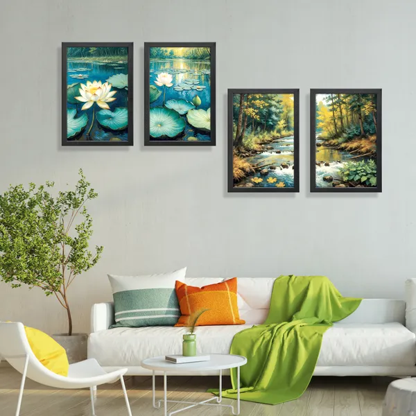 Lotus_Pond_&_Forest_Landscape_Wall_Art_Set_(_Set_of_4)