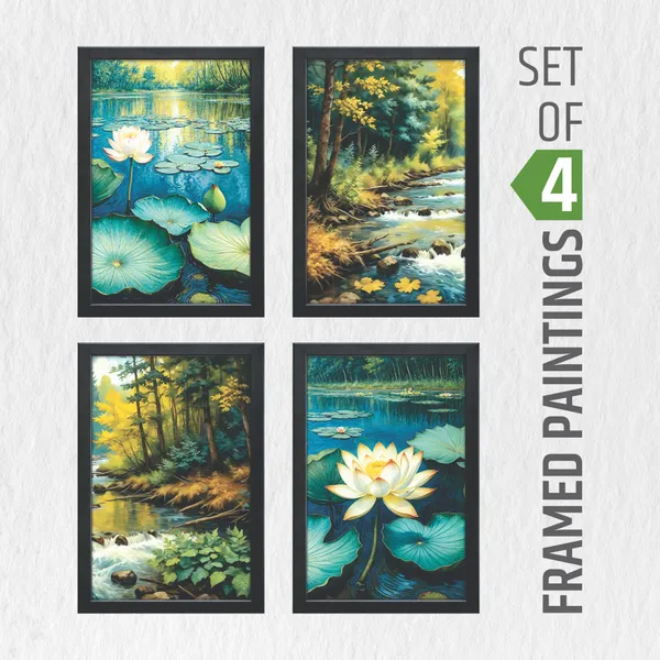 Lotus_Pond_&_Forest_Landscape_Wall_Art_Set_(_Set_of_4)