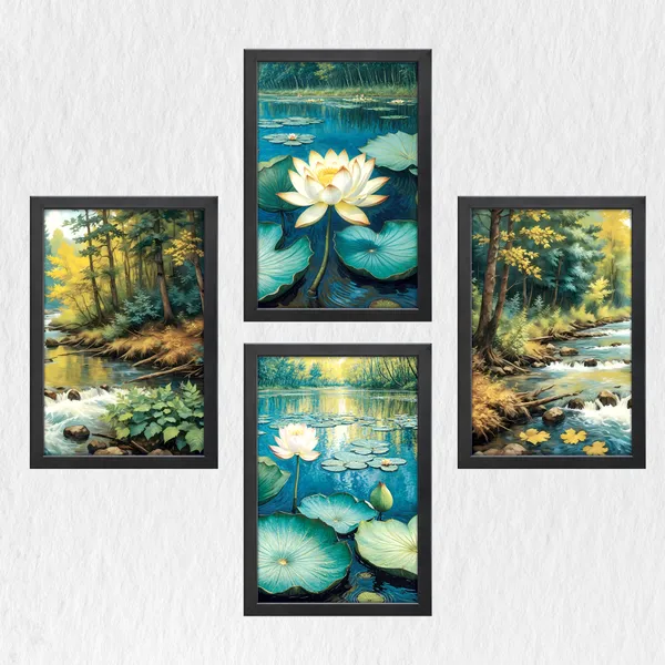 Lotus_Pond_&_Forest_Landscape_Wall_Art_Set_(_Set_of_4)