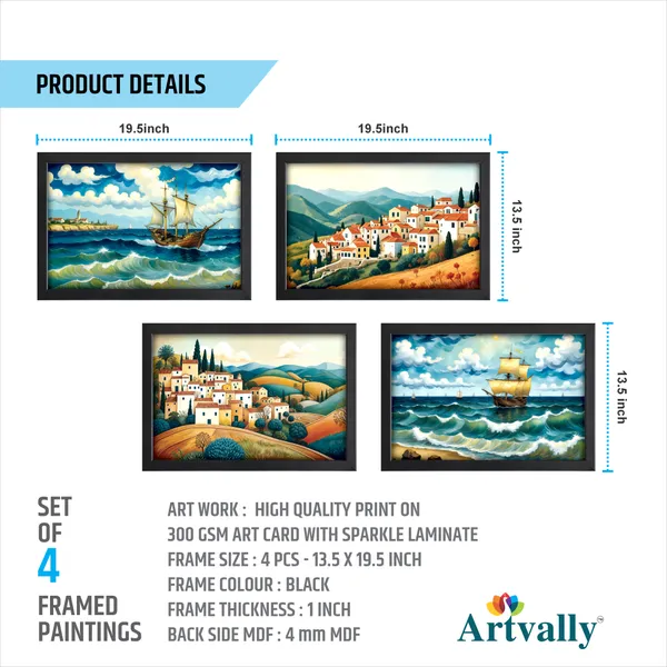 Sailing_Ships_&_Colorful_Village_Wall_Art_(_Set_of_4)