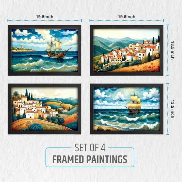 Sailing_Ships_&_Colorful_Village_Wall_Art_(_Set_of_4)