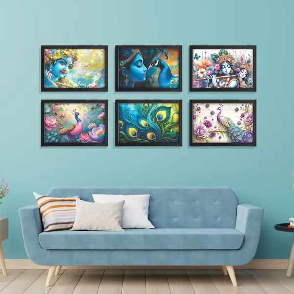 Krishna,_Peacock_&_Floral_Beauty_Wall_Art_Collection_(Set_of_6)