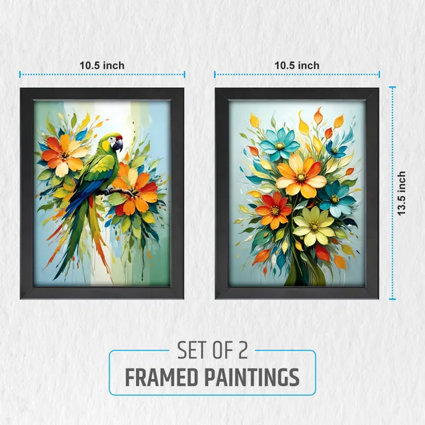 Parrot_with_Floral_Wall_Décor_Paintings__(Set_of_2)