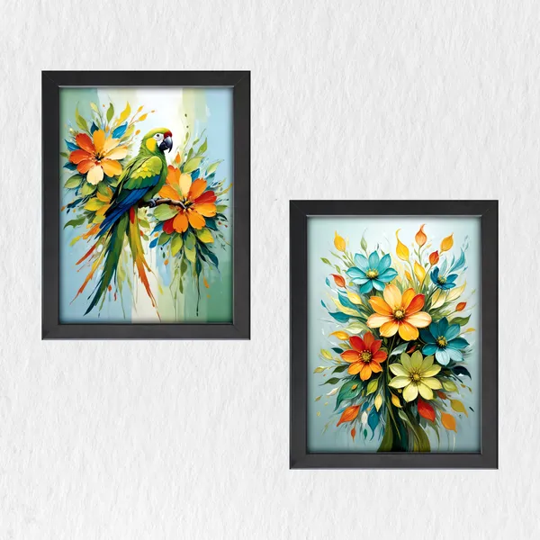 Parrot_with_Floral_Wall_Décor_Paintings__(Set_of_2)
