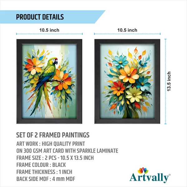Parrot_with_Floral_Wall_Décor_Paintings__(Set_of_2)
