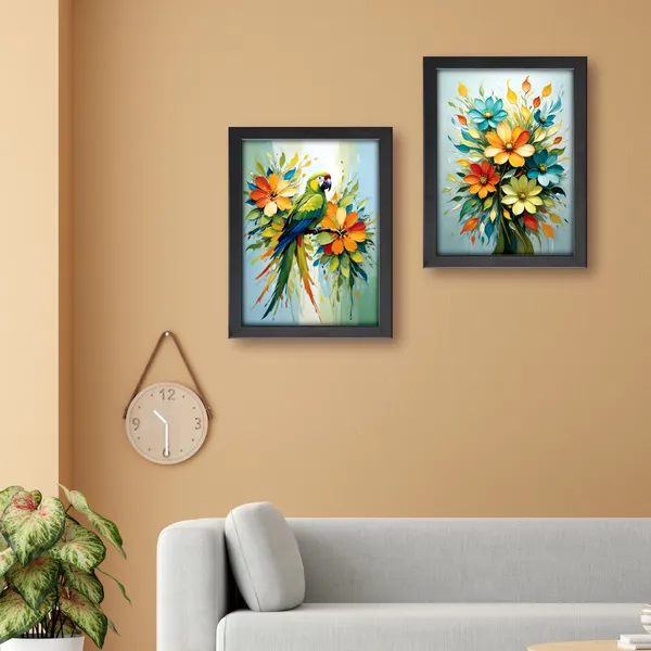 Parrot_with_Floral_Wall_Décor_Paintings__(Set_of_2)