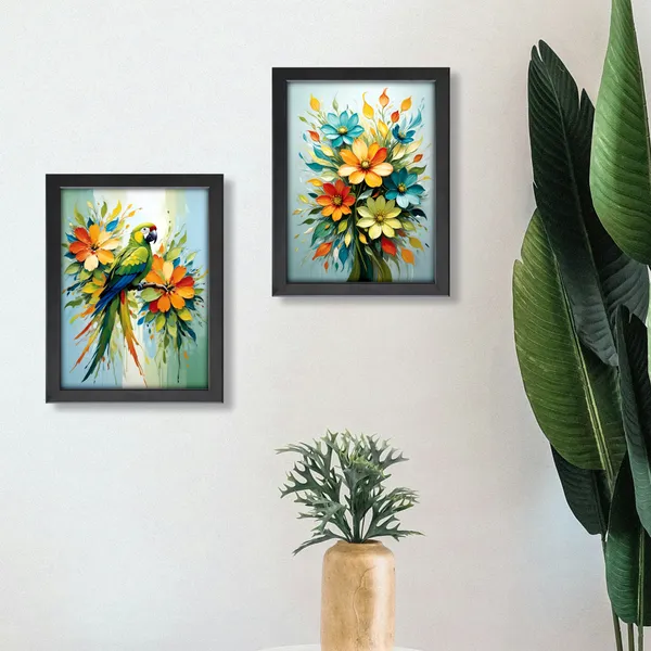 Parrot_with_Floral_Wall_Décor_Paintings__(Set_of_2)