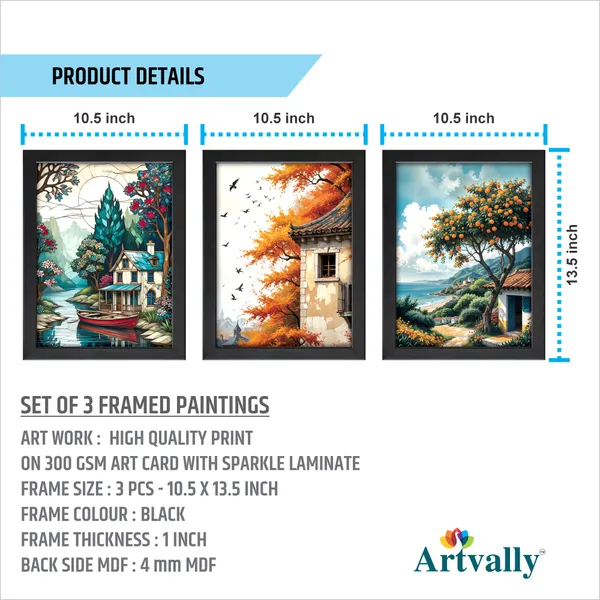 Lakeside_Cottage_&_Autumn_Landscape_Paintings_(Set_of_3)