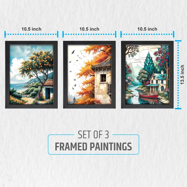 Lakeside_Cottage_&_Autumn_Landscape_Paintings_(Set_of_3)