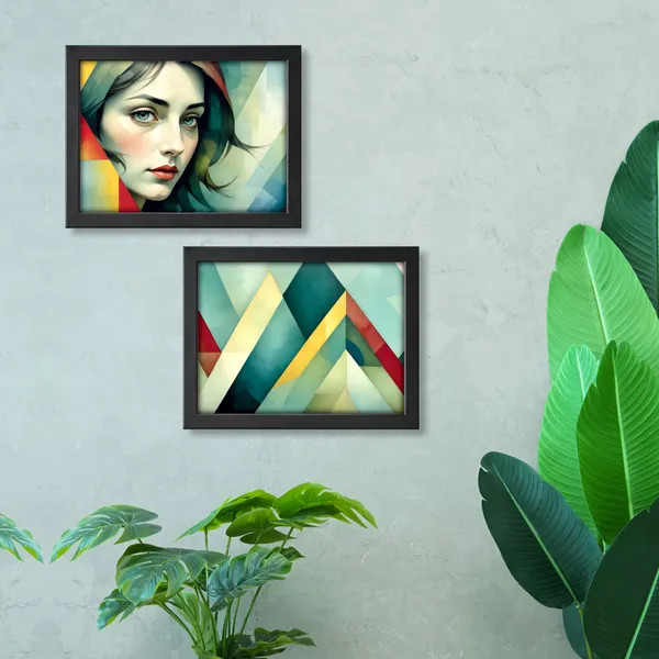 Modern_Woman_Portrait_&_Geometric_Abstract_Wall_Painting_(Set_of_2)