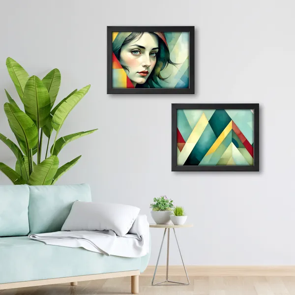 Modern_Woman_Portrait_&_Geometric_Abstract_Wall_Painting_(Set_of_2)