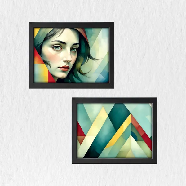 Modern_Woman_Portrait_&_Geometric_Abstract_Wall_Painting_(Set_of_2)