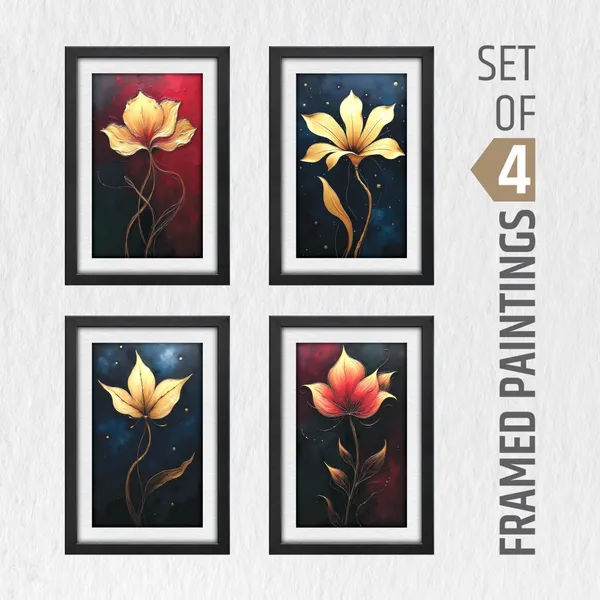 Golden_Flower_Wall_Decor_for_Leving,_Bed,_Office_Room_(Set_of_4)