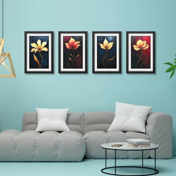 Golden_Flower_Wall_Decor_for_Leving,_Bed,_Office_Room_(Set_of_4)