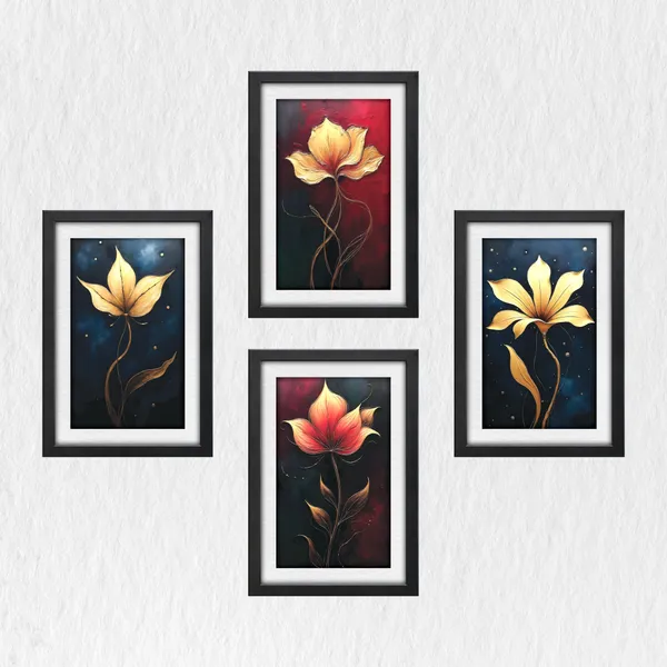 Golden_Flower_Wall_Decor_for_Leving,_Bed,_Office_Room_(Set_of_4)