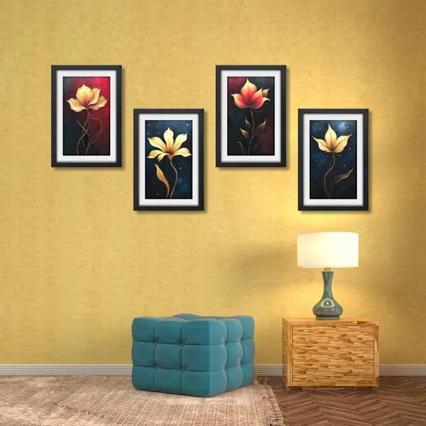 Golden_Flower_Wall_Decor_for_Leving,_Bed,_Office_Room_(Set_of_4)