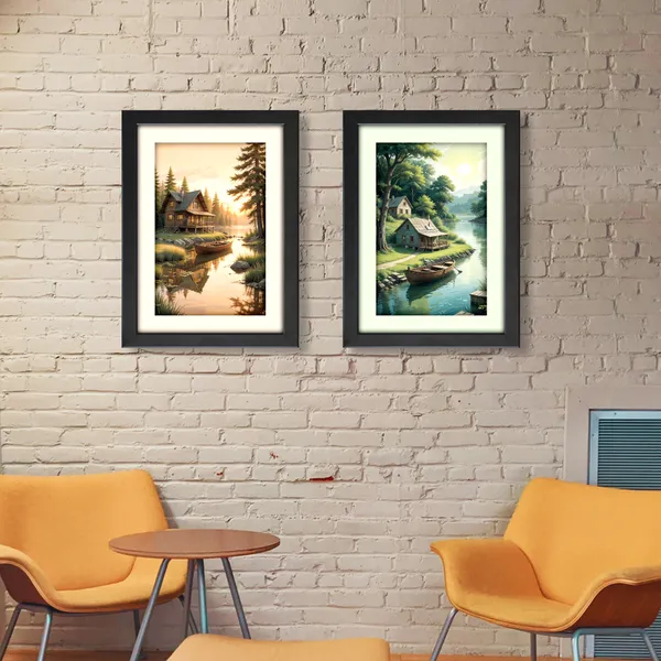 Wooden_Cottage_&_Boat_Landscape_Wall_Art_(_Set_of_2)