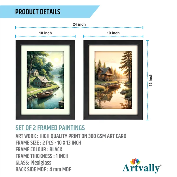 Wooden_Cottage_&_Boat_Landscape_Wall_Art_(_Set_of_2)