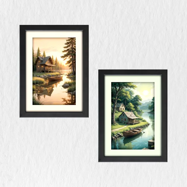 Wooden_Cottage_&_Boat_Landscape_Wall_Art_(_Set_of_2)