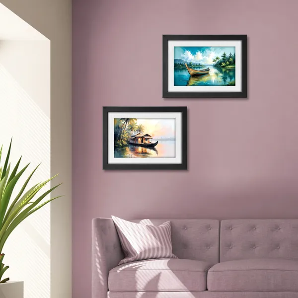 Wooden_Boat,_Palm_Trees_&_Water_Landscape_Art__(_Set_of_2)