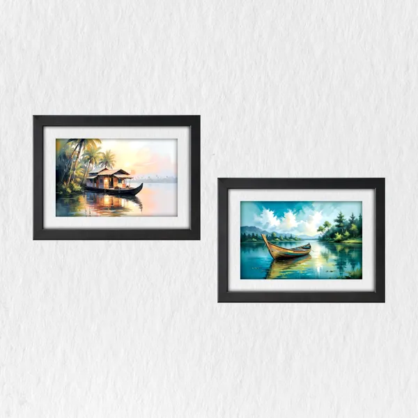 Wooden_Boat,_Palm_Trees_&_Water_Landscape_Art__(_Set_of_2)