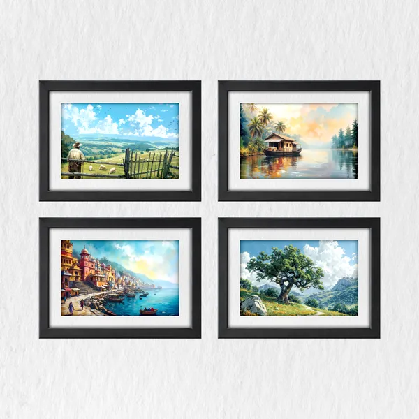 Lake,_Mountain_&_Autumn_Forest_Painting_(Set_of_4)