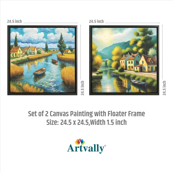 Riverside_Village_&_Mountain_Landscape_Canvas_Wall_Art